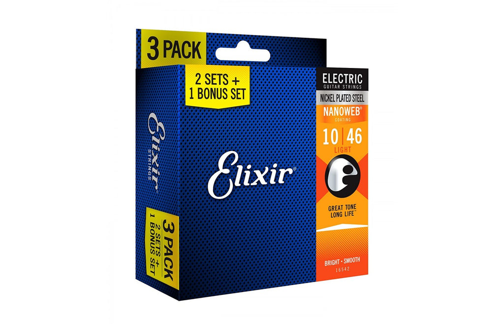 Elixir Bonus Pack Electric String Nickel Plated Steel with NANOWEB Coating - 0.10 - 0.46