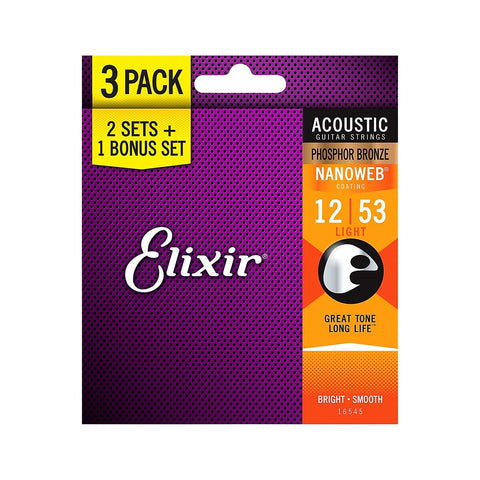 Elixir Bonus Pack Acoustic Phosphor Bronze Light with NANOWEB Coating - 0.12 - 0.53